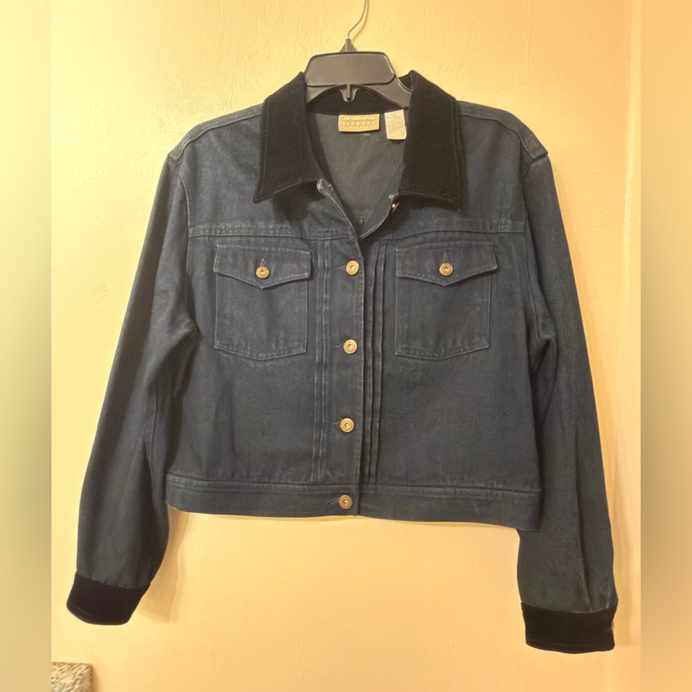 Liz Claiborne Dark Blue Denim Jacket with Black Accents